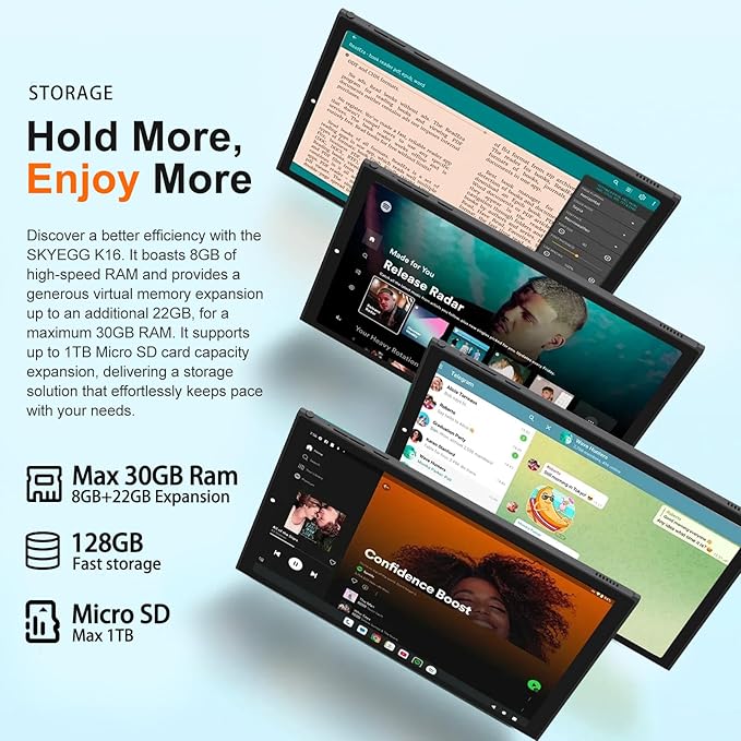 SKYEGG 2025 Android 15 Tablet 10.1 Inch Tablets, 30GB RAM 128GB ROM 1TB Expand, 8000mAh Battery, BT5.0, 2.4/5G Wi-Fi 6, Metal Body with Keyboard & Mouse, Gemini AI, Widevine L1 HD IPS Display - Black