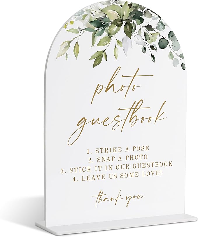 Photo Guestbook Sign, Greenery Gold Bridal Shower Decorations, Wedding Guestbook Sign, Marriage Signs for Ceremony and Reception, Engagement Party Decorations, Wedding Table Acrylic Decor - 27