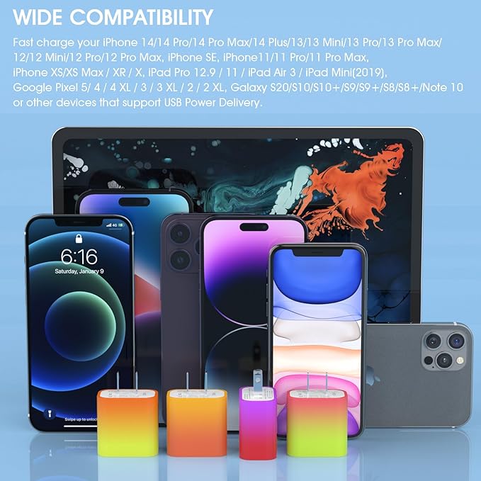 4Pack USB C Charger Block 20W, iGENJUN for Phone Fast Charger Wall Charger with PD 3.0, Compact Type C Power Adapter for Phone 16/15/14, Galaxy, Pixel, AirPods Pro
