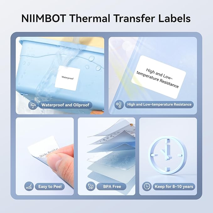 NIIMBOT M2/M3 Thermal Transfer Labels 1.97''x2.76'', for M2/M3 Label Maker, PET Material, Waterproof and High-Temperature Resistance, Long Storage Time, White Label Tape(50x70mm-100)