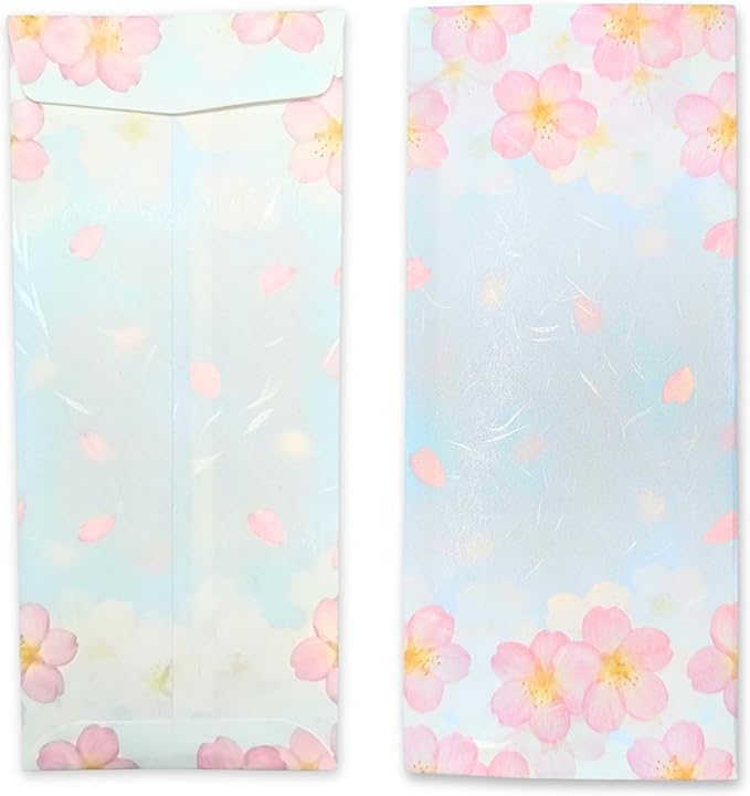 Japanese Cherry Blossom Envelopes 8 Pack, Made in Japan, (Blue Sky), Elegant Washi Paper, Self Sealing, Sakura