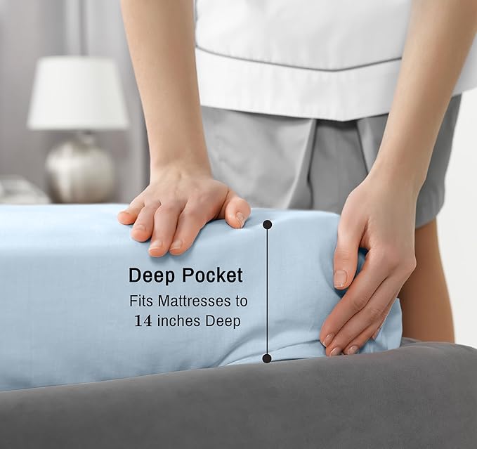 RUVANTI 100% Cotton California King Sheet Sets, 4 Pieces, Soft & Breathable Percale Weave Bedding, Deep Pocket 14", Hotel Standard, Crisp Cool Feel & Durable, Perfect Dyed Sheets, Baby Blue