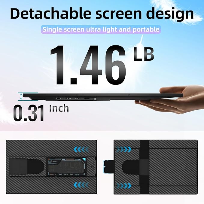 BKVOO Laptop Screen Extender Dual Monitor - 15.6" Portable Monitor Detachable IPS 1080P FHD 85% NTSC Travel Screen USB-C HDMI Port Compatible with Wins Mac Chrome Dex Fits 13-17" Laptops