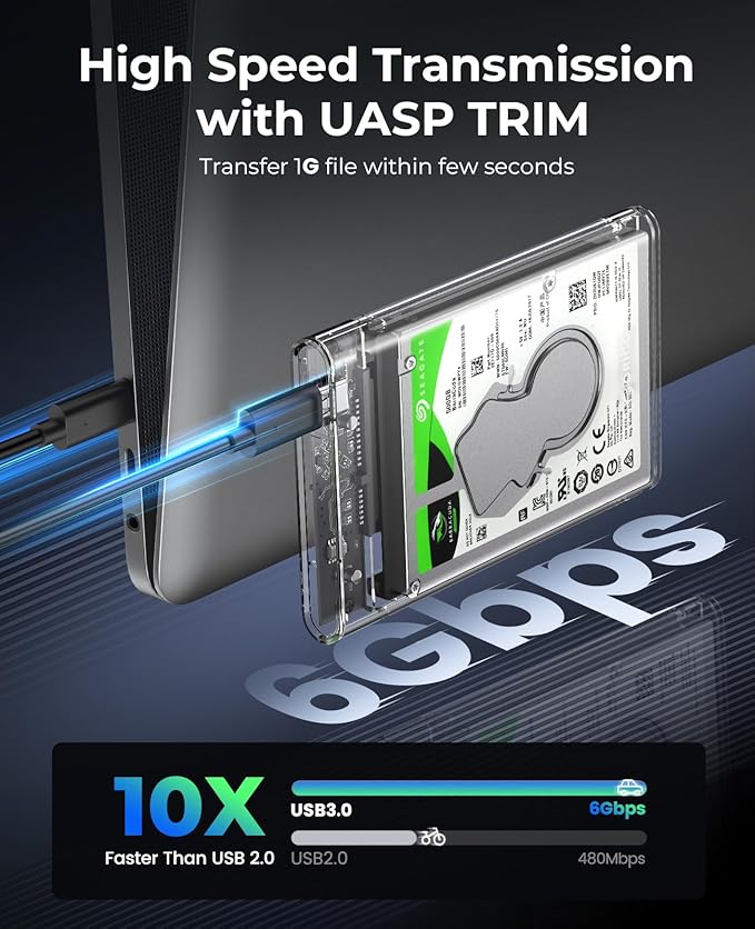 ORICO 2.5'' Hard Drive Enclosure Type-C USB 3.1 Gen2 to SATA 6Gbps Computer External HDD Enclosure for 7 9.5mm HDD SSD Support UASP Compatible with MacOS Windows -2139C3-G2