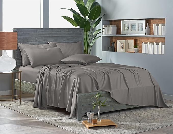 Pure Bamboo California King Sheets, Genuine 100% Organic Viscose Derived from Bamboo Bed Sheet Set, Soft & Cooling, Double Stitching, 2 Year Quality Promise (California King, Graphite)