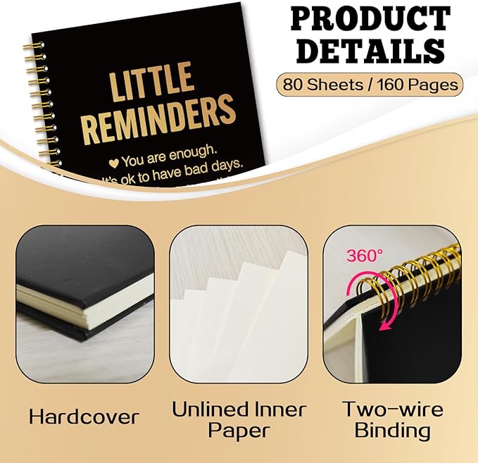 YAZMEEN Inspirational Quotes Black Gold Spiral Notebook（160 Pages） Little Reminders Blank Hardcover Notebook Office Encouragement Gift Funny Appreciation Gift for Employee Coworker Team Member Friend