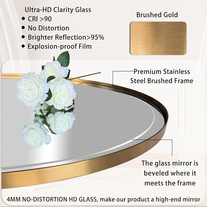 POZINO Rectangle Beveled Mirror, 22"x35" Bathroom Vanity Mirrors for Over Sink, Brushed Gold Mirror with Stainless Steel Frame, Modern Premium Wall Mirrors for Living Room Entryway Hallway