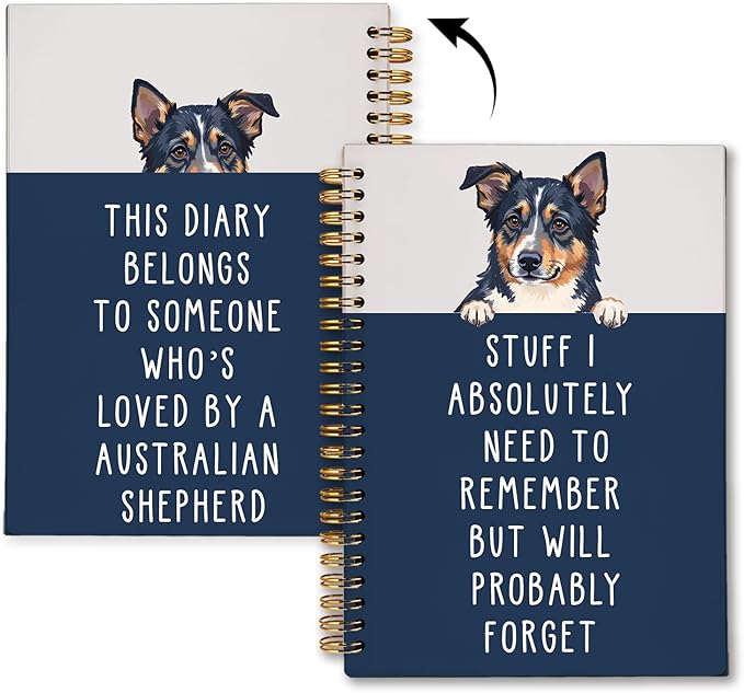 LIANGW Funny Australian Shepherd Gifts for Women & Men, Australian Shepherd Spiral Notebook Journal, Pet Dog Mom Owner Gifts 5.5x8.3 Inch