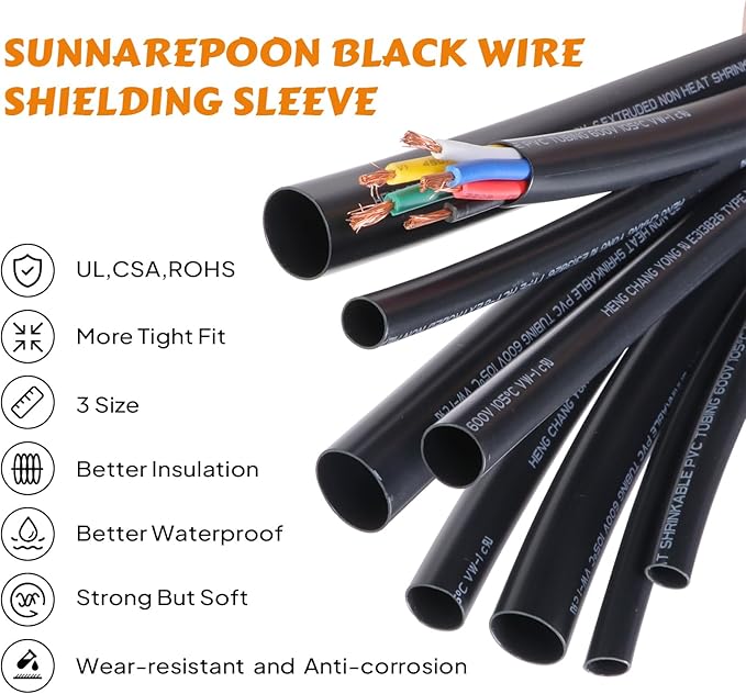 SUNNAREPOON Black Wire Harness Tubing, Car Unshrinkable Insulation Cord Sleeve for Wire Shielding Sheathing Organizer/Protection/Covering (3/4''(20MM) - 10FT(120INCH))