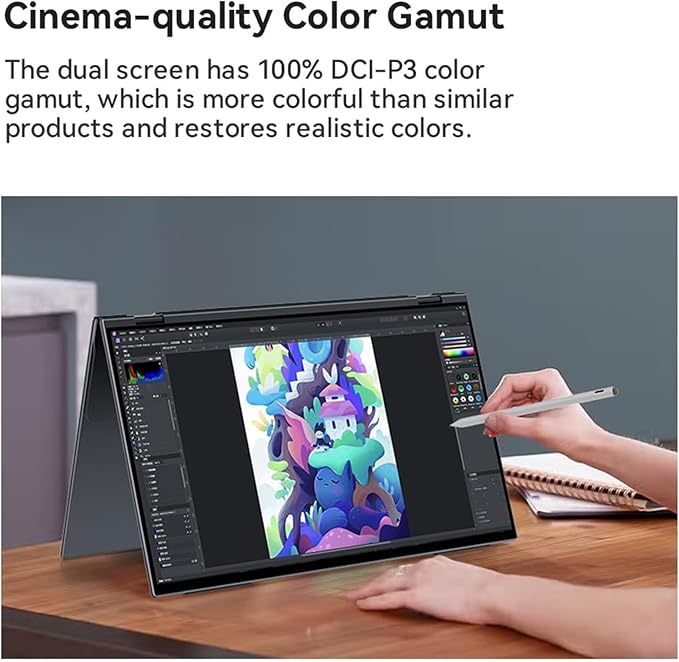 EHOMEWEI Dual View Portable Monitor Double Touch Screen 16"*2 FHD 60Hz 100% DCI-P3 400 Nit Stylus Support CNC Metal Shell for Laptop Tablet Phone for Windows MacOS X2