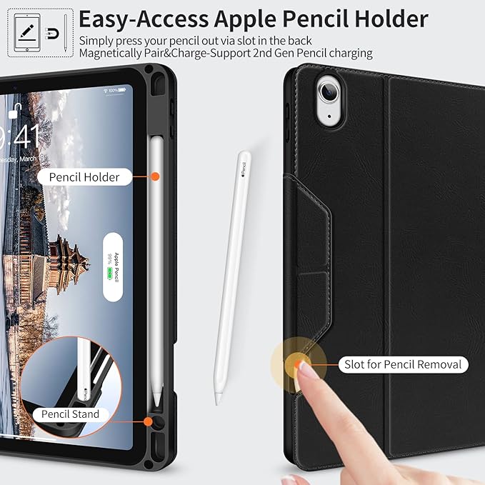 H HOLIMET Case for iPad Air 11" M3 (2025)/ M2 (2024)/ iPad Air 4th & 5th Generation10.9 Inch 2022/2020 Soft Back Shockproof Protective Cover with Pencil Holder Vegan Leather Auto Sleep/Wake