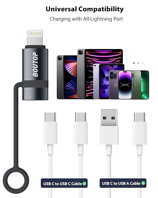 [MFi Certified] 36W USB C to Lightning Adapter (2 Pack) - Support PD Fast Charging/Data Sync, with Anti-Lost Silicone Holder for iPhone iPad AirPods, Reduces Cable Clutter