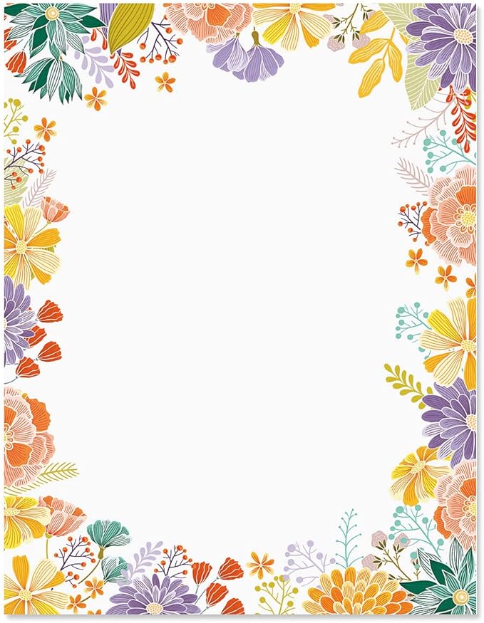 Current Wildflower Floral Letter Paper - Spring Stationery Papers With Decorative Wildflower Border, Printable Holiday, Wedding & Bridal Shower, & Invitation Sheets, Set of 25, 8 1/2" x 11"