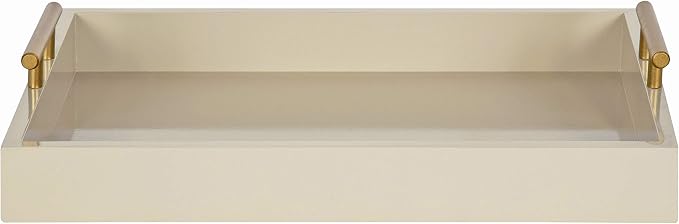 Kate and Laurel Lipton Mid Century Modern Decorative Wood Tray with Brushed Gold Metal Handles, Sand Brown