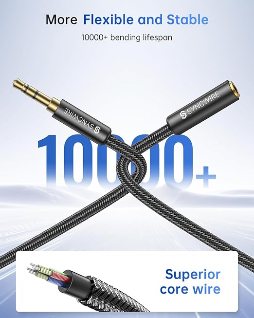 Syncwire Headphone Extension Cable - 6FT [Hi-Fi Sound][Gold Plated Jack][TRS] Nylon-Braided 3.5mm Male to Female Audio Extension Cord Compatible with iPhone iPad Smartphone Tablets Media Players