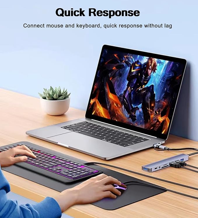 USB C Hub USB Hub 3.0 with SD/TF Card Reader, 3.5mm Headphone Aux Jack, 8-in-1 USB Splitter for MacBook Pro Air, XPS, Surface and More PC/Laptop/Tablet Devices