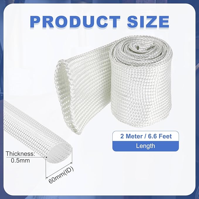 uxcell Insulation Cable Protector,60mm/2.36 Inch-2m/7 Feet High Temp Fiberglass Sleeve White