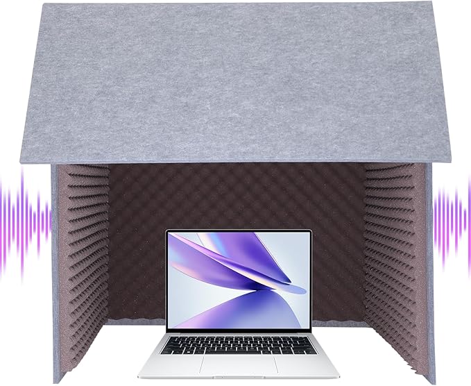 Desktop Soundproof Cover 31" H X 31" W X 31" L Recording Booth Portable Vocal Recording Booth with Double Sound Insulation Vocal Sound Absorbing Shield for Recording Studios, Offices（Purple+Gray）