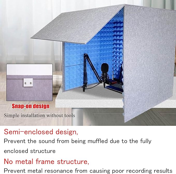 V3VOGUE Desktop Soundproof Cover, Portable Vocal Recording Booth, Isolation Booth Box for Home Studio, Microphone Recording Equipment, Ecosfriendly Material, for Podcasts Work Singing Broadcasting