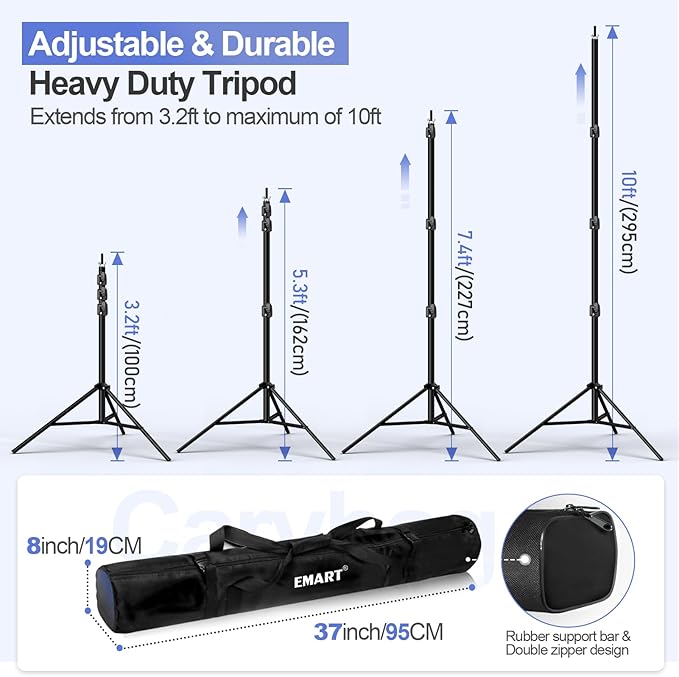EMART 10x10ft Backdrop Stand Heavy Duty, Adjustable Photography Background Support System with 10x15ft Polyester Backdrop(Black/White/Green) for Photography Studio, Parties, Wedding, Video Shooting