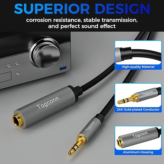 3.5mm to 6.35mm Stereo Audio Cable Adapter 0.6 Feet, 3.5mm 1/8 Inch TRS Male to 6.35mm 1/4 Inch Female Stereo Audio Converter Connector for Phone, Laptop, Headphone, Amplifier, Guitar, Speaker
