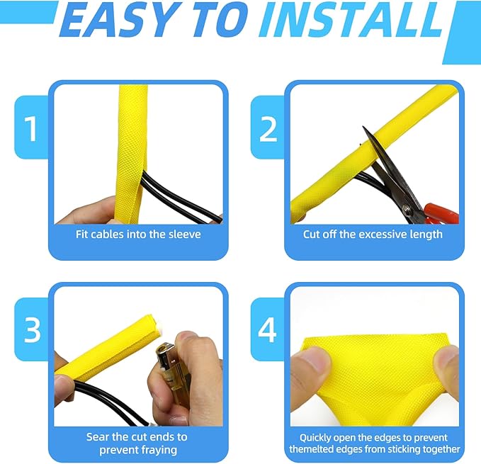 Automotive Wire Loom Tubing, Split Braided Cord Protectors from Pets No Chew, Flexible Cable Sleeve Cable Management for TV/Computer/Electric Wires (Yellow, 1"-10ft)