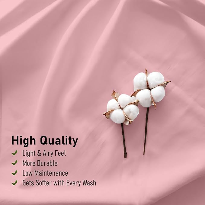 RUVANTI 100% Cotton Sheets Queen Size Set, 4 Pieces, Soft & Breathable Percale Weave Bedding, Deep Pocket 16", Hotel Standard, Crisp Cool Feeling, Durable, Perfect Dyed Bed Sheet, Bridal Rose