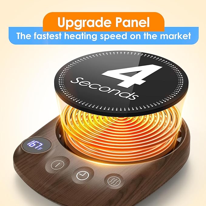 KitchekShop Coffee Mug Warmer - Fastest Heating & Highest Temperature, Coffee Cup Warmer for Desk Auto Shut Off, 4 Temp Settings & 1-12H Timer, Smart Electric Beverage Warmer for Coffee, Tea (Wood)