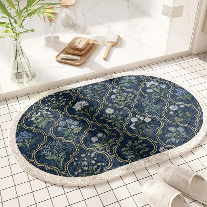 vctops Oval Bathroom Rugs, Spring Floral Print Absorbent Microfiber Bath Rugs, Non Slip Quick Dry Bath Mats for Bathroom Floor, Tub and Shower, Home Decor Accessories (Oval B,20"x31")