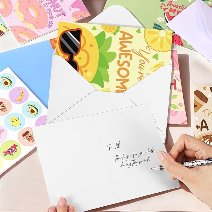 Thboxes 40 Pack Funny Thank You Cards with Envelopes & Stickers, 4×6 in Cute Thank You Card, Blank Cards and Envelopes Greeting Card for Kids Birthday, Wedding, Baby Shower, Thanksgiving, Christmas