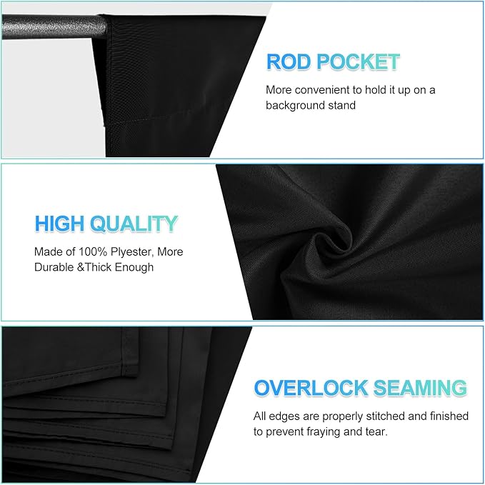 Black Backdrop Background with Stand for Photoshoot, 5x6.5ft Black Photo Backdrop Curtain Cloth with Background Support Stand, 5 Spring Clamps& Carrying Bag for Party Photography Video Studio