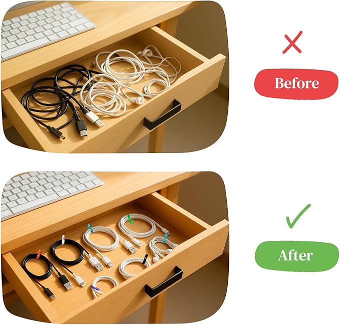 Magnetic Cable Management Organizer | 12 Pack Reusable Cable Ties & Cord Holder with Magnetic Clips | Silicone Cable Ties & Cord Keeper for Smart Home Gadgets, Assorted Colors