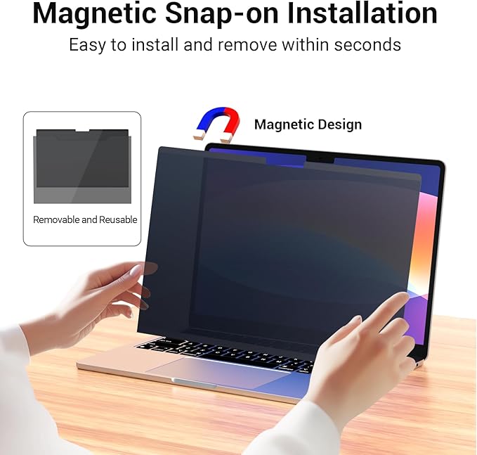Magnetic Privacy Screen Camera Cover Compatible with MacBook Air 13.6 inch Screen Filter 2022-2025 M2/M3/M4, Removable Mac Air 13.6 inch Screen Protector A2681 A3240 Anti Glare Blue Light Anti Spy
