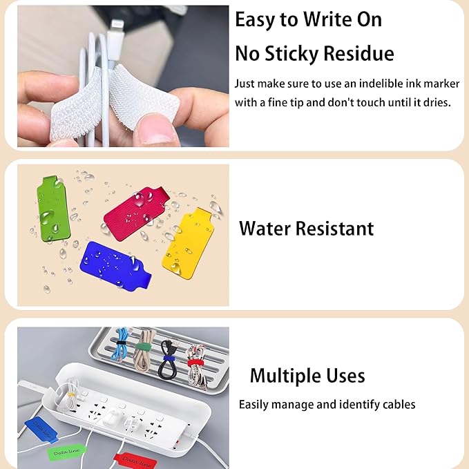 80 Pack Reusable Cable Labels & Cord Organizer Kit - 40 Color-Coded Write-On Wire Tags with Dual-Tip Marker + 40 Ties for Home Office Electronics Management, Cable Tags, Cord Labels, Wire Label