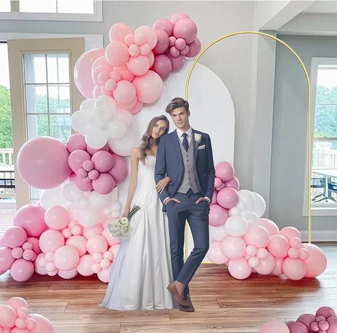 6.6FT Arch Backdrop Stand and Arch Cover Set, Gold Metal Arch Stand Backdrop with White Arch Stand Cover Ideal for Weddings, Birthday Parties, Baby Showers, Celebration Decorations