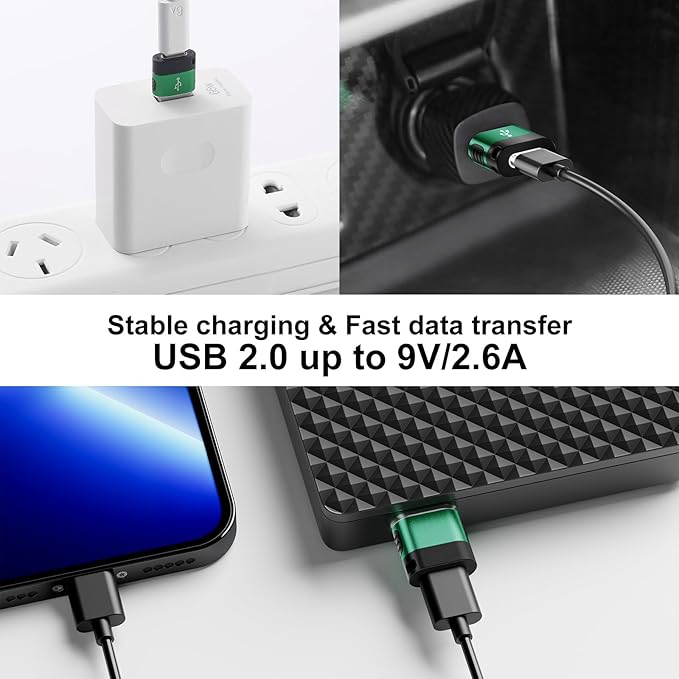 USB to USB C Adapte Multi Color 8-Pack,USBC Female USBA Male Adapter,USB-A Charger Type-C Cable Converter for iPhone 17 16 15 14 Plus Pro Max,iPad Pro Air 4 Mini 6,Samsung S25 S24 S23