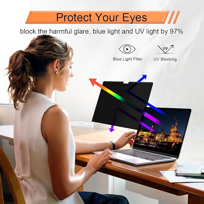 Magnetic 360° Privacy Screen for MacBook Pro 16 Inch (2021-2025, M1, M2, M3, M4, Pro, Max), Removable Anti Glare Blue Light Filter, 4 Way Anti Spy Black Protector for Mac Pro 16In Laptop Computer