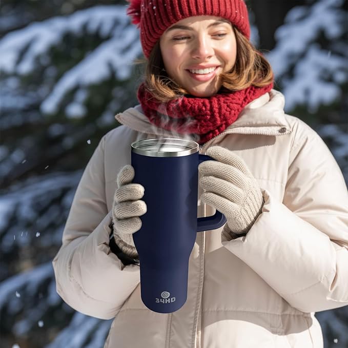 34HD 40 oz Stainless Steel Tumbler - Leakproof Insulated Water Bottle with Handle, Magnetic Lid and Flexible Straw - Iced for 48 Hours – Perfect for Men, Women, Birthday Gift, Navy - Deep Sea Blue