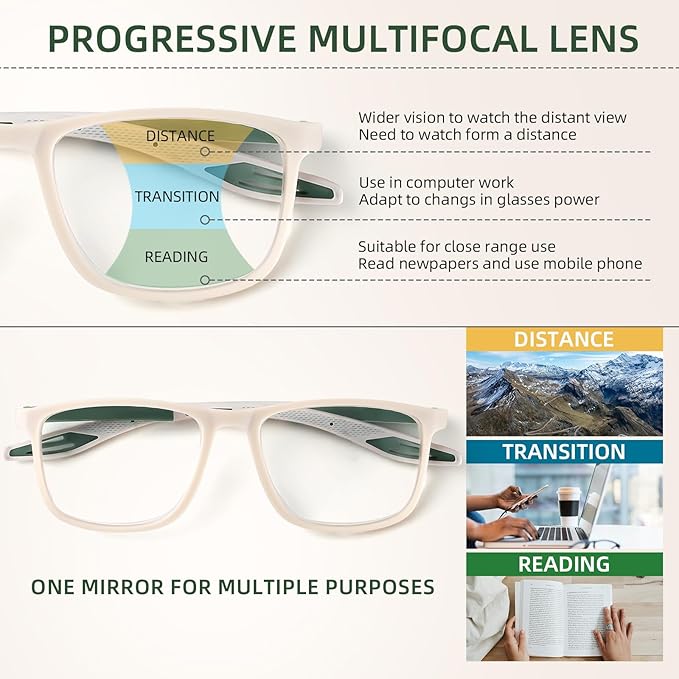BLOEXCLU 4 Pack Progressive Multifocus Reading Glasses for Men Women TR90 Sports Style Anti-Blue Light Computer Readers