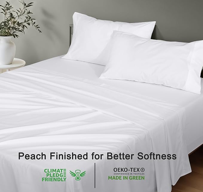 RUVANTI 100% Organic Cotton Sheets Twin XL, Percale Weave, GOTS Certified, 3-Piece Set, Deep Pocket 15", Crisp & Breathable, Soft Durable Bedding, Sábanas Algodón Orgánico – Bright White