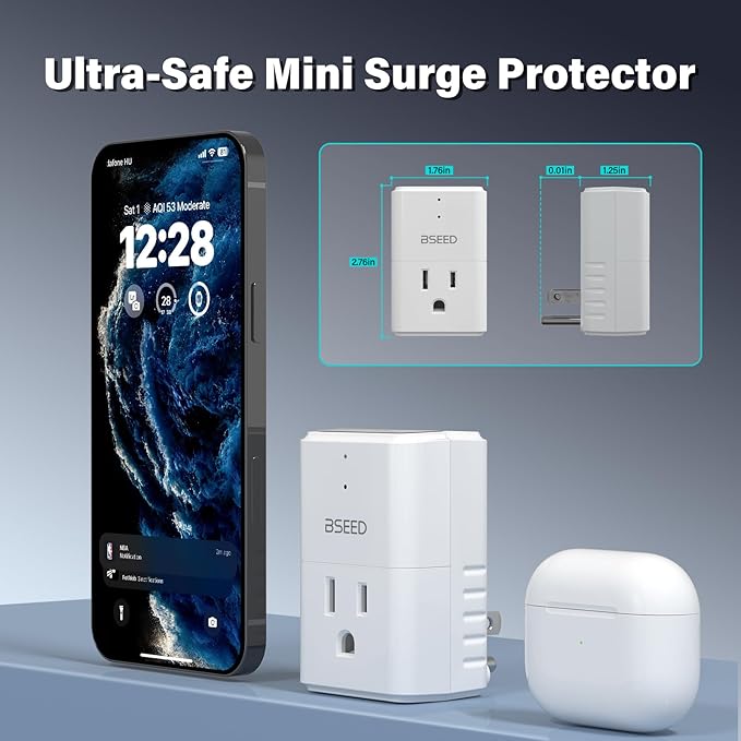 [ETL Listed] BSEED 1800W Single Outlet Mini Surge Protector for Refrigerators, PC, TV, Xbox Series X, PS5 and Home Appliances, Wall Surge Protector with LED Indicators,15A, 4 Pack