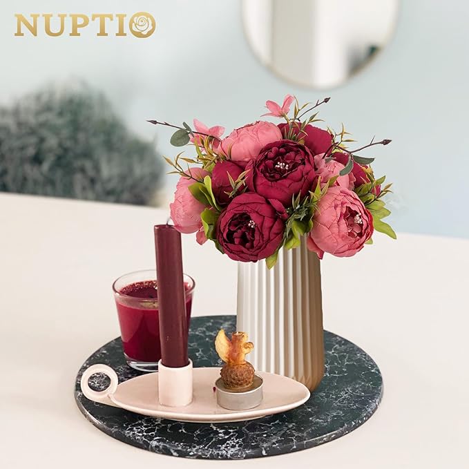 NUPTIO Flower Balls Flowers for Centerpieces: 2 Pcs 9.4 inch Diam Pink & Red Artificial Peony Fake Flower Ball Arrangement Bouquet Center Pieces for Tables Wedding Centerpiece Decorations