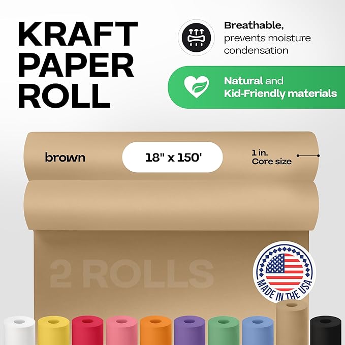 Brown Paper Roll 18" x 1800" (150 feet), Pack of 2 - USA-Made Brown Craft Wrapping Paper 50lb Thickness for Packing, Moving, Shipping & Crafts/Arts - 100% Recycled Natural Material by IDL Packaging