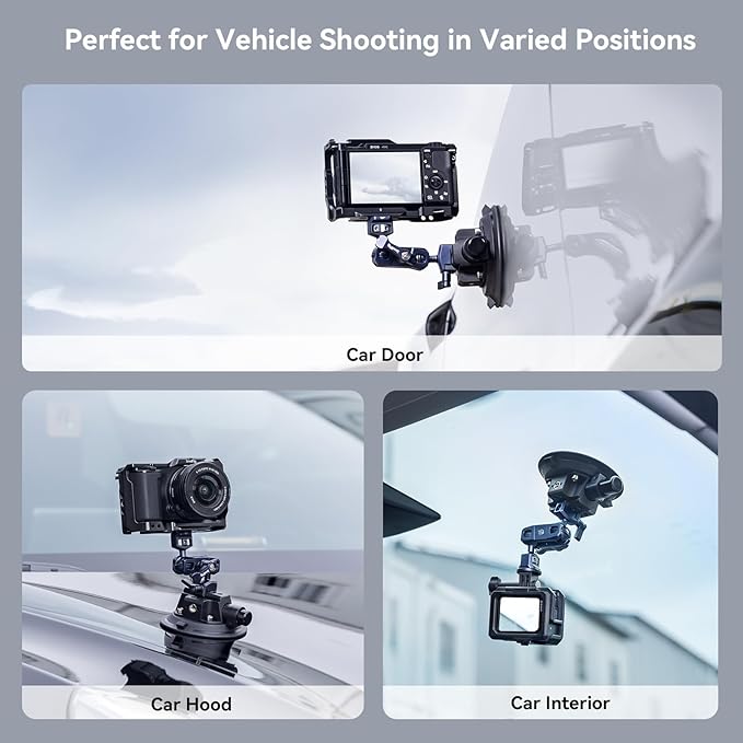 SMALLRIG 4" Camera Suction Mount with Ball Head Magic Arm, Car Mount for Lightweight Camera/Action Camera/Phone, Air Pump Vacuum Suction Cup, Max Load 3kg/6.6 Pound - 4236