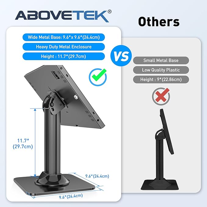 AboveTEK Anti-Theft iPad Kiosk Stand – POS iPad Security Stand – Heavy Duty Base, 360° Swivel, 75° Tilt Bracket – Perfect for Retail Business (Black) (Black, 12.9"/13" iPad & 12.4" Galaxy Tab)