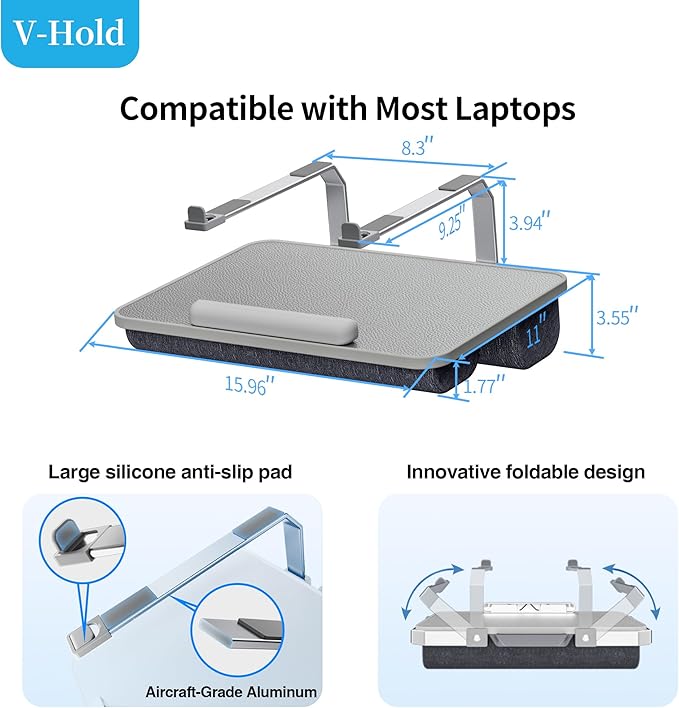 V-Hold Laptop Lap Desk, Portable Laptop Desk for Bed, FIts up to 17" Laptops & MacBook, Lightweight Lap Tray Table with Pillow Cushion for Bed & Couch