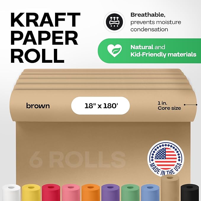 Brown Kraft Paper Roll 18" x 2160" (180 feet), Pack of 6 - USA-Made Brown Paper 30lb Thickness for Packing, Moving, Shipping, Crafts/Arts - 100% Recycled Natural Wrapping Material by IDL Packaging