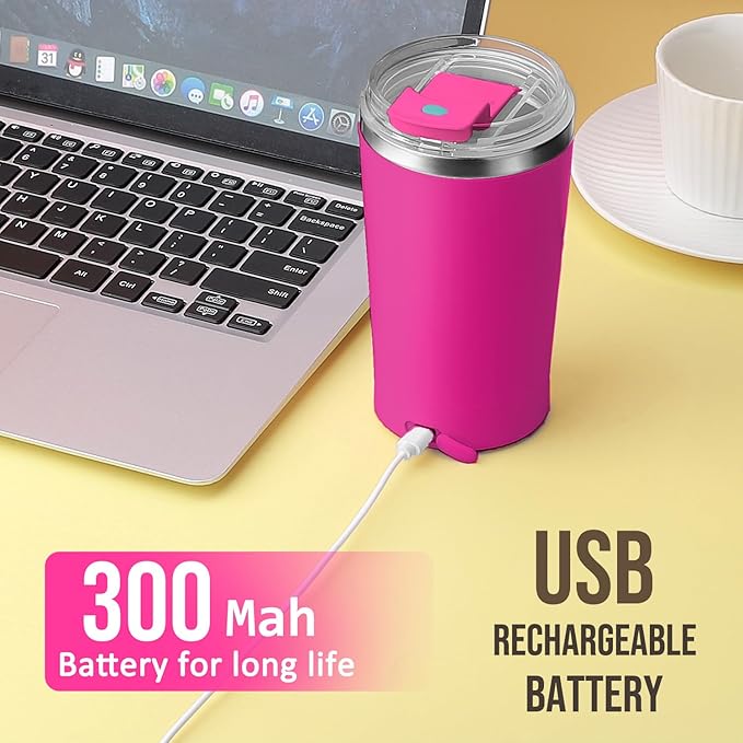 hatisan Self Stirring Coffee Mug With Lid Electric High Speed Self Stirring Mug 400ml Rechargeable Detachable Stainless Steel Self Stirring Cup for Coffee, Milk, Cocoa Christmas Gift(Rose red)