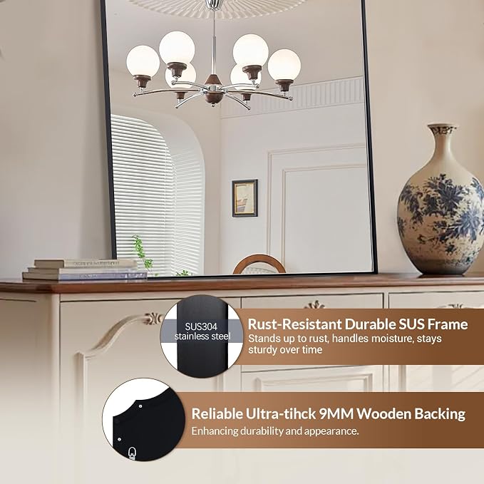 ANDY STAR Arched Mirror, 20 x 28 Inch Black Wall Mirror in Stainless Steel Metal Frame, Arch Top Rounded Corner 1 Inch Deep Set Design Wall Mount Hangs Vertical