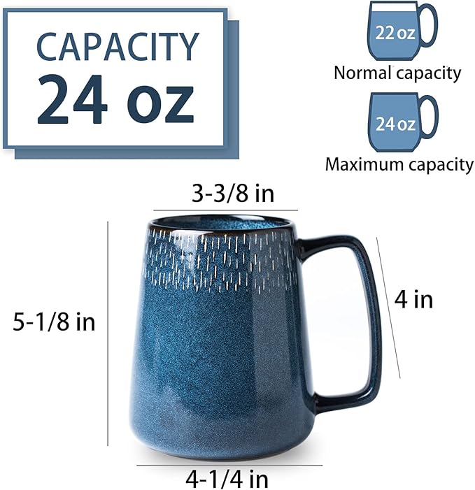 HYTYSKAR 24 OZ Extra Large Ceramic Coffee Mug, Jumbo Coffee Mugs, Big Tea Cups with a Large Handle for Office and Home, Microwave and Dishwasher Safe (24 OZ Star Blue)